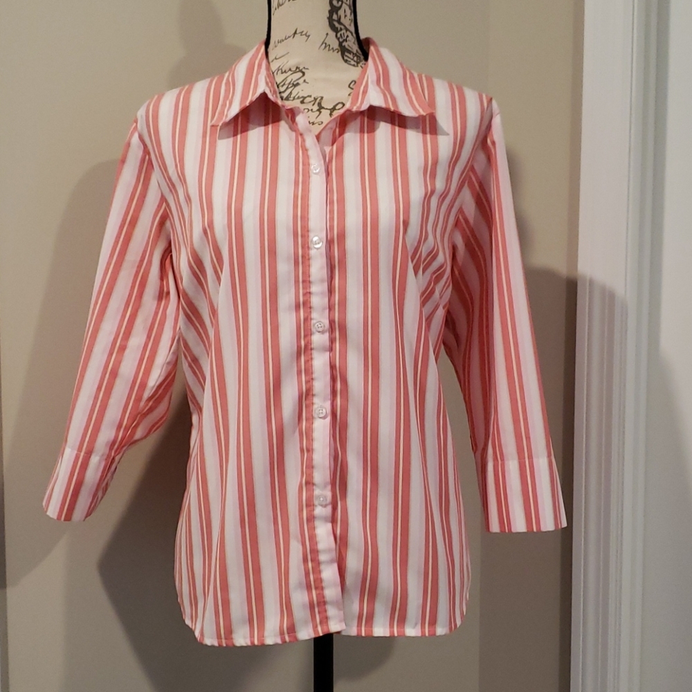 EUC At Last Classics Striped Blouse XL